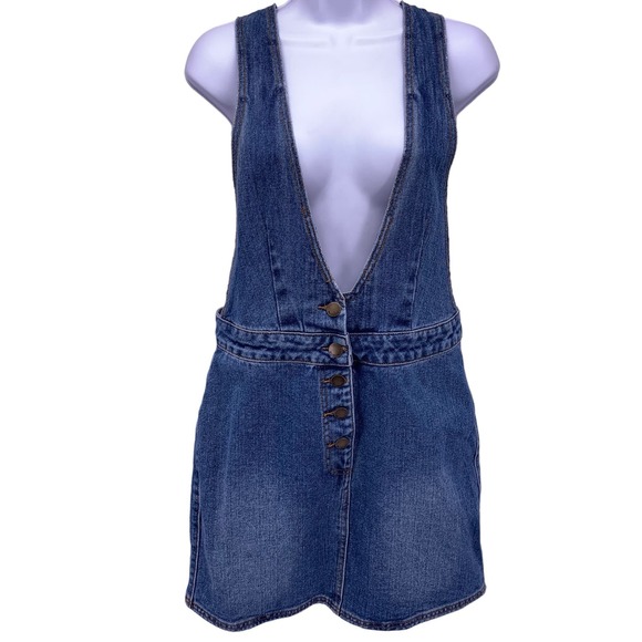 Billabong Warming Up Indigo Jean Dress Denim Overall Womens Size Large - Picture 1 of 10